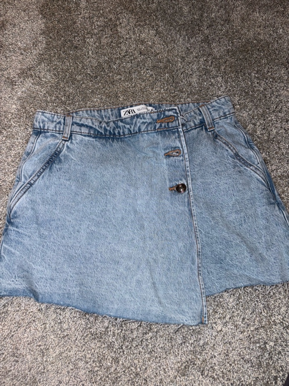 Zara Light Blue Denim Mini Skort with Contrast Stitching